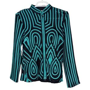 Osstinee Teal & Black Zip Up Jacket Women's Size 8
